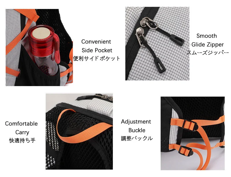 Guangzhou Fuliya Industry Co.,Ltd C-81358 Lightweight outdoor backpack breathable back system, built-in hydration compartment with outlet port, SOS whistle, water-resistant fabric, multi-pocket storage – ideal for hiking, trekking and travel.