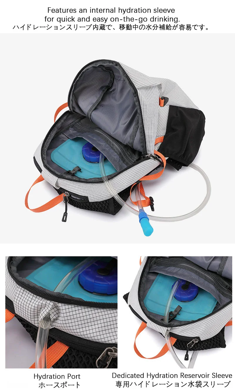 Guangzhou Fuliya Industry Co.,Ltd C-81358 Lightweight outdoor backpack breathable back system, built-in hydration compartment with outlet port, SOS whistle, water-resistant fabric, multi-pocket storage – ideal for hiking, trekking and travel.