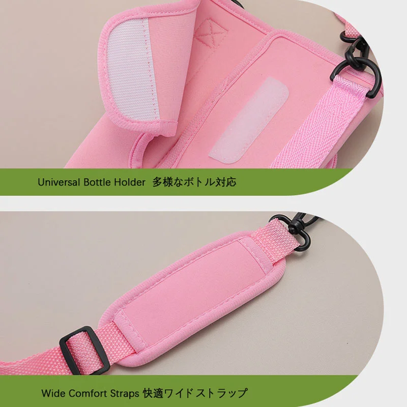 Guangzhou Fuliya Industry Co.,Ltd C-81360 Neoprene insulated cup holder with magnetic closure, adjustable adhesive back fits various cup sizes, wide shoulder strap for crossbody carry, large opening for easy access, plus a storage pocket for essentials.