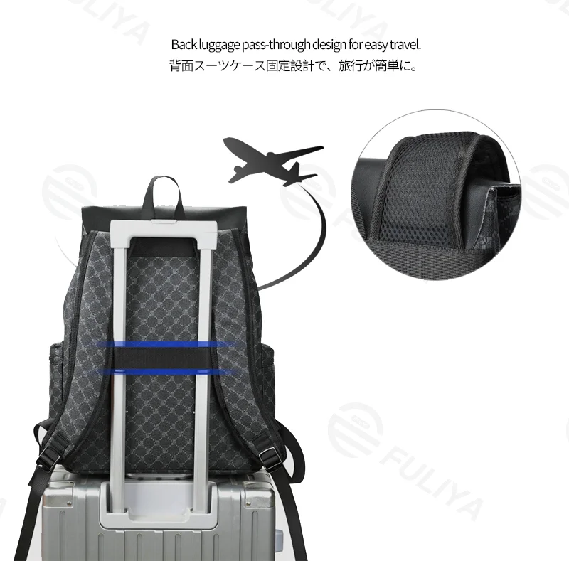Guangzhou Fuliya Industry Co.,Ltd C-81363 Waterproof PU computer bag, zipper or drawstring closure, metal lock, large capacity, luggage pass-through, for business and travel.