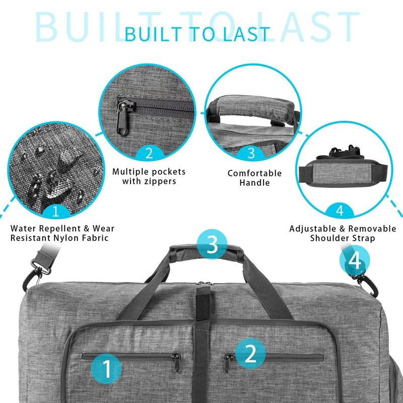 Guangzhou Fuliya Industry Co.,Ltd C-81365 Water-repellent, wear-resistant large foldable travel bag, available in 65L/85L/115L, with adjustable detachable straps, compact fold for easy storage, hand or shoulder carry – ideal for gym, travel, and outdoor.