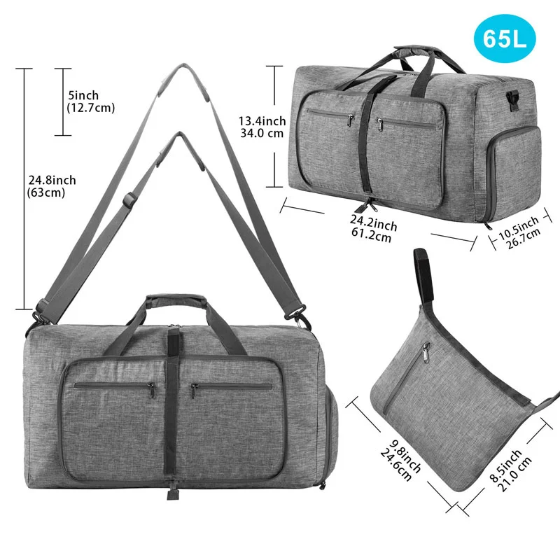 Guangzhou Fuliya Industry Co.,Ltd C-81365 Water-repellent, wear-resistant large foldable travel bag, available in 65L/85L/115L, with adjustable detachable straps, compact fold for easy storage, hand or shoulder carry – ideal for gym, travel, and outdoor.