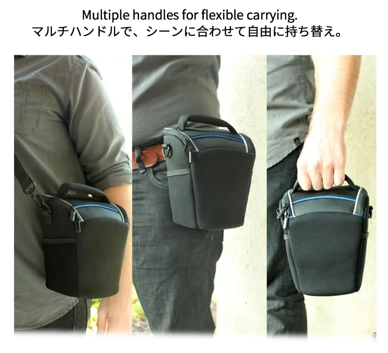 Guangzhou Fuliya Industry Co.,Ltd C-81372 Shockproof waterproof neoprene shoulder camera bag with anti-theft zipper, wear-resistant base, 3-way carry, and adjustable dividers, perfect for photography and travel.