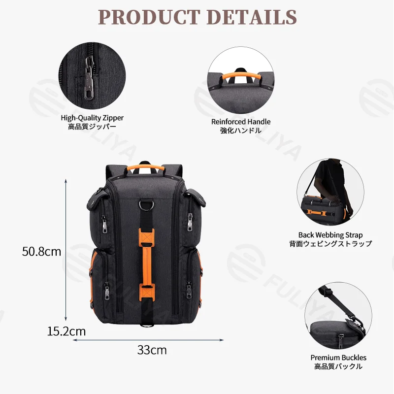 Guangzhou Fuliya Industry Co.,Ltd C-81373 Versatile travel backpack with concealed straps for hand, shoulder, or backpack carry, water-repellent fabric, large capacity, and multiple compartments – perfect for commuting, business, and travel.