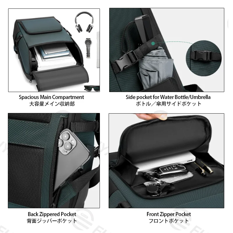 広州富麗雅実業有限会社 C-81460 このカジュアルバックパックは、はっ水素材、PCスリーブ、多ポケット、サイドポケット、通気背中、スーツケーススリーブを備え、通勤・旅行に適します。