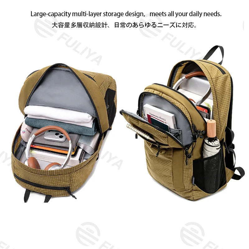 Guangzhou Fuliya Industry Co.,Ltd C-81463 Water-repellent, durable backpack with external attachments, large capacity, trolley sleeve, breathable back – for commuting, travel, and outdoor.