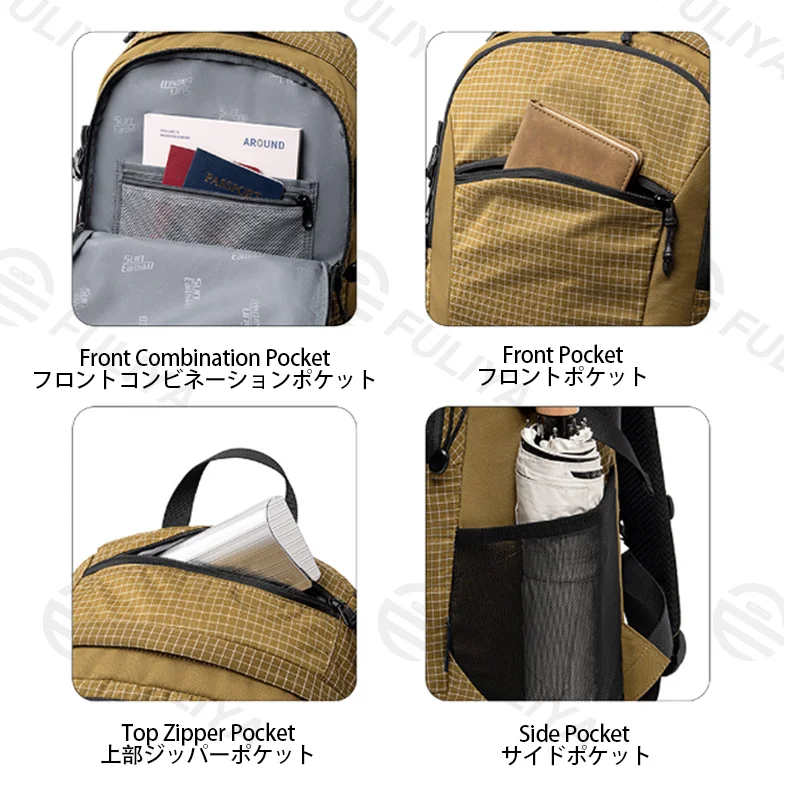 Guangzhou Fuliya Industry Co.,Ltd C-81463 Water-repellent, durable backpack with external attachments, large capacity, trolley sleeve, breathable back – for commuting, travel, and outdoor.