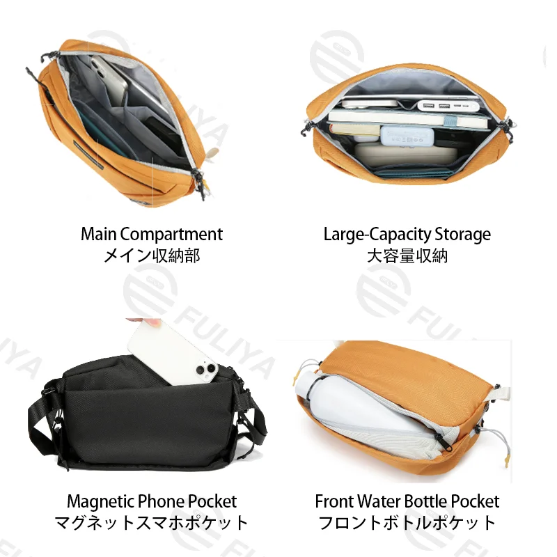 広州富麗雅実業有限会社 C-81470 このバッグはスマホ・水筒ポケット、調節ストラップ、はっ水・耐摩耗、パッド肩、伸縮容量を備え、通勤・アウトドア向きです。