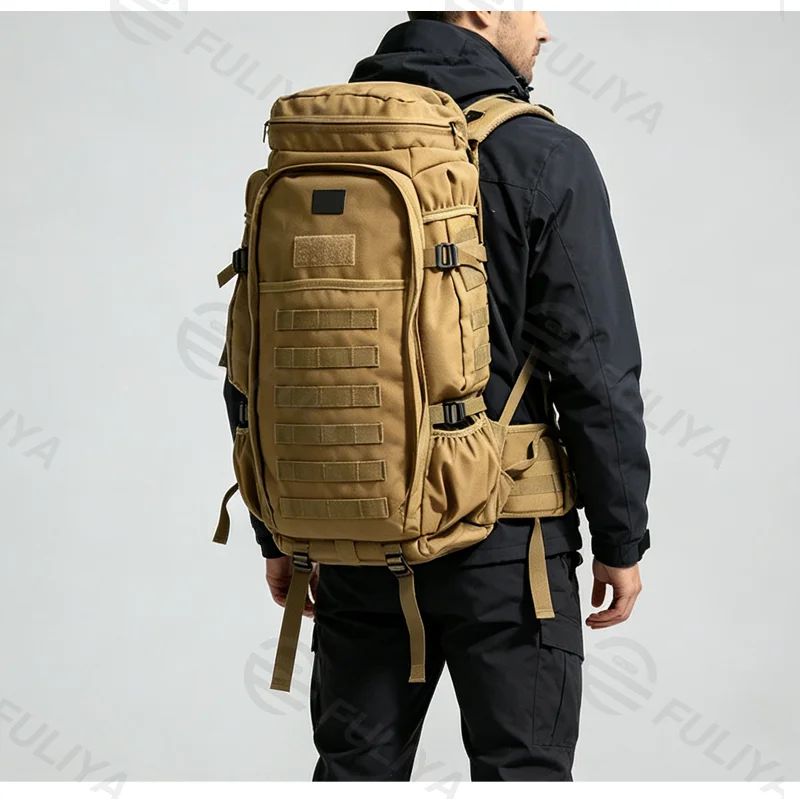 Guangzhou Fuliya Industry Co.,Ltd C-81472 This tactical pack features 600D wear‑resistant waterproof fabric, a 5‑point harness, large capacity, and a breathable back, suitable for tactical, hunting, and climbing.