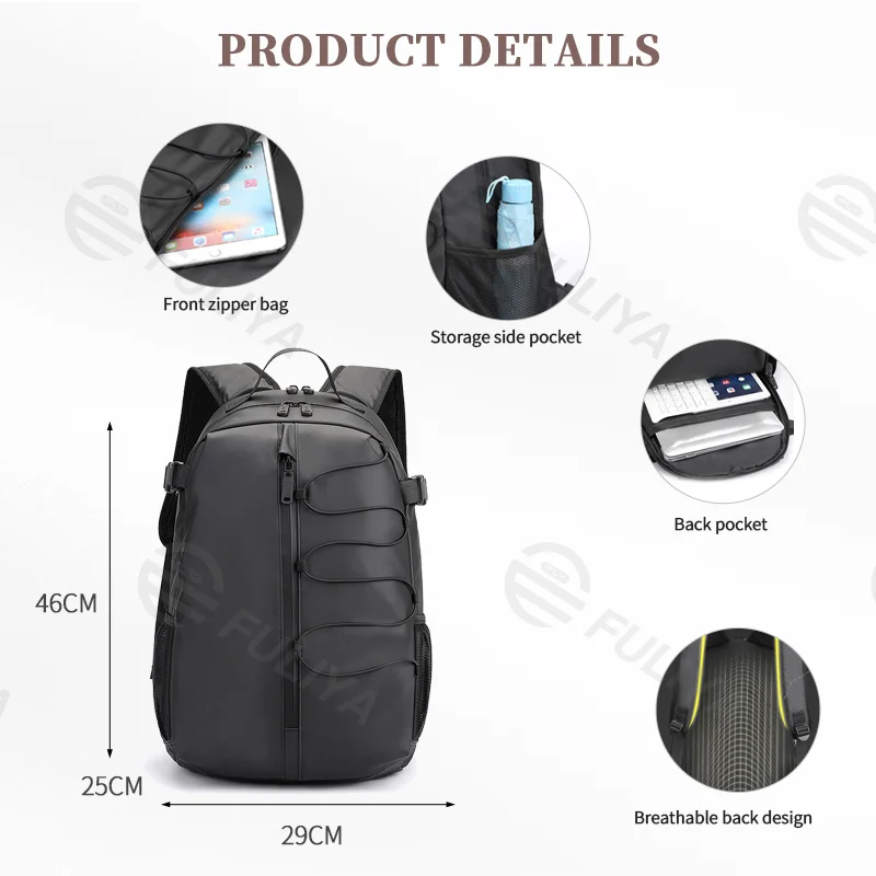 Guangzhou Fuliya Industry Co.,Ltd C-81000 Large-capacity backpack, multi-layer storage, side pocket, front pocket, main compartment, electronic pocket, and honeycomb breathable back panel - for school, casual, commuting, and travel.