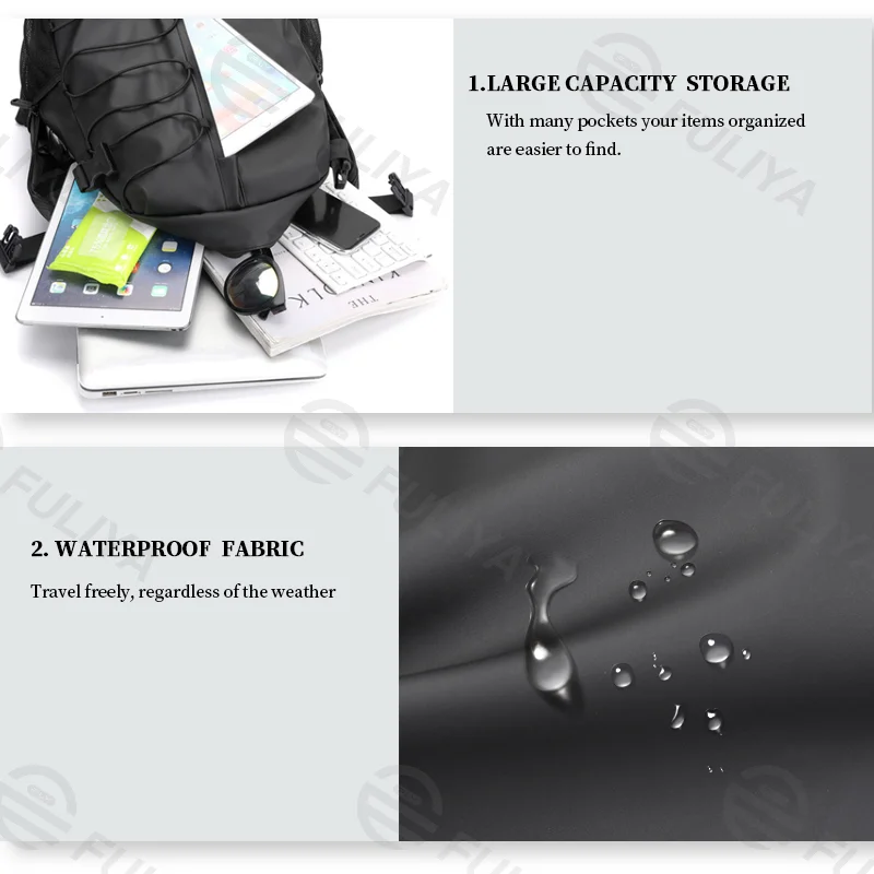 Guangzhou Fuliya Industry Co.,Ltd C-81000 Large-capacity backpack, multi-layer storage, side pocket, front pocket, main compartment, electronic pocket, and honeycomb breathable back panel - for school, casual, commuting, and travel.