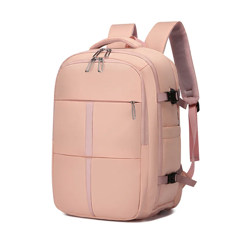Guangzhou Fuliya Industry Co.,Ltd C-81001 Large-capacity backpack, water-resistant, 180° opening, shoe compartment, front zipper pocket, wet/dry pocket, USB port, and luggage strap - for commuting, travel, and school.