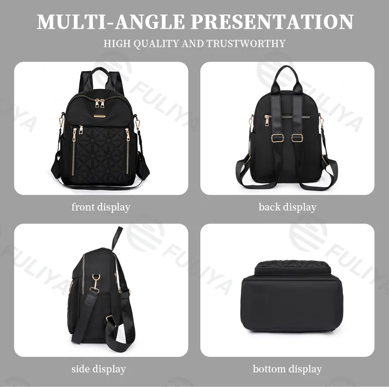 Guangzhou Fuliya Industry Co.,Ltd C-81003 Women's casual backpack, water-resistant, dirt-resistant Oxford fabric, large capacity, front zipper pocket, side pocket, back pocket, and comfortable handle - for commuting, travel, and daily use.