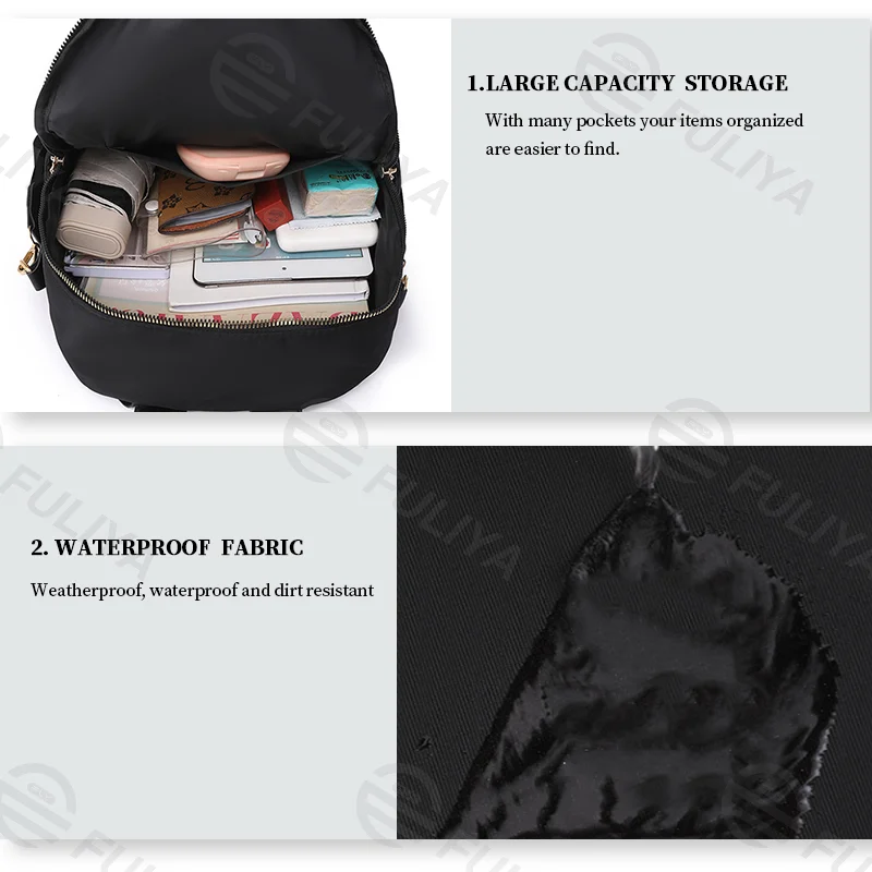 Guangzhou Fuliya Industry Co.,Ltd C-81003 Women's casual backpack, water-resistant, dirt-resistant Oxford fabric, large capacity, front zipper pocket, side pocket, back pocket, and comfortable handle - for commuting, travel, and daily use.