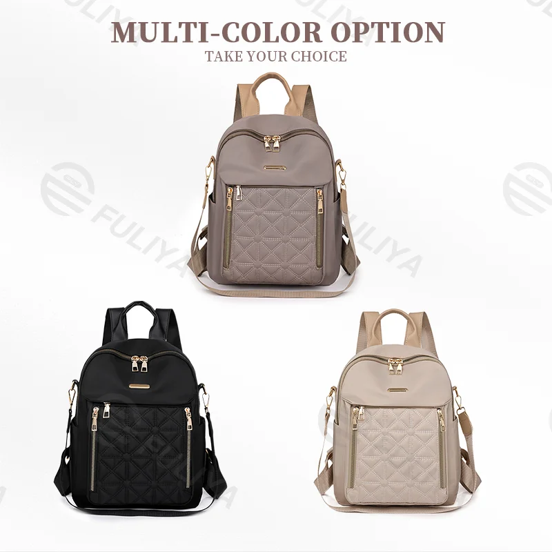 Guangzhou Fuliya Industry Co.,Ltd C-81003 Women's casual backpack, water-resistant, dirt-resistant Oxford fabric, large capacity, front zipper pocket, side pocket, back pocket, and comfortable handle - for commuting, travel, and daily use.