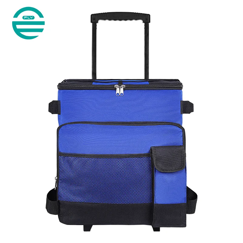 Guangzhou Fuliya Industry Co.,Ltd C-81004 Outdoor rolling cooler bag, 43L large capacity, water-resistant, silent dual wheels, telescopic handle, dual zipper, side handle, and front pocket - for camping, picnics, car travel, and trips.