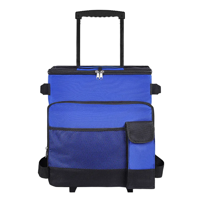 Guangzhou Fuliya Industry Co.,Ltd C-81004 Outdoor rolling cooler bag, 43L large capacity, water-resistant, silent dual wheels, telescopic handle, dual zipper, side handle, and front pocket - for camping, picnics, car travel, and trips.
