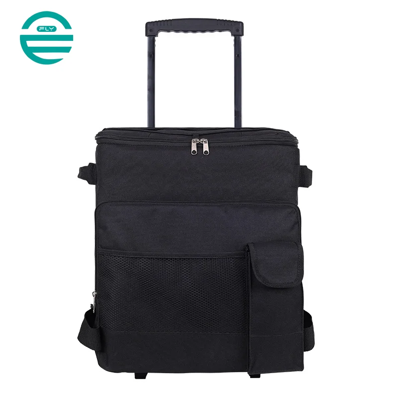 Guangzhou Fuliya Industry Co.,Ltd C-81004 Outdoor rolling cooler bag, 43L large capacity, water-resistant, silent dual wheels, telescopic handle, dual zipper, side handle, and front pocket - for camping, picnics, car travel, and trips.