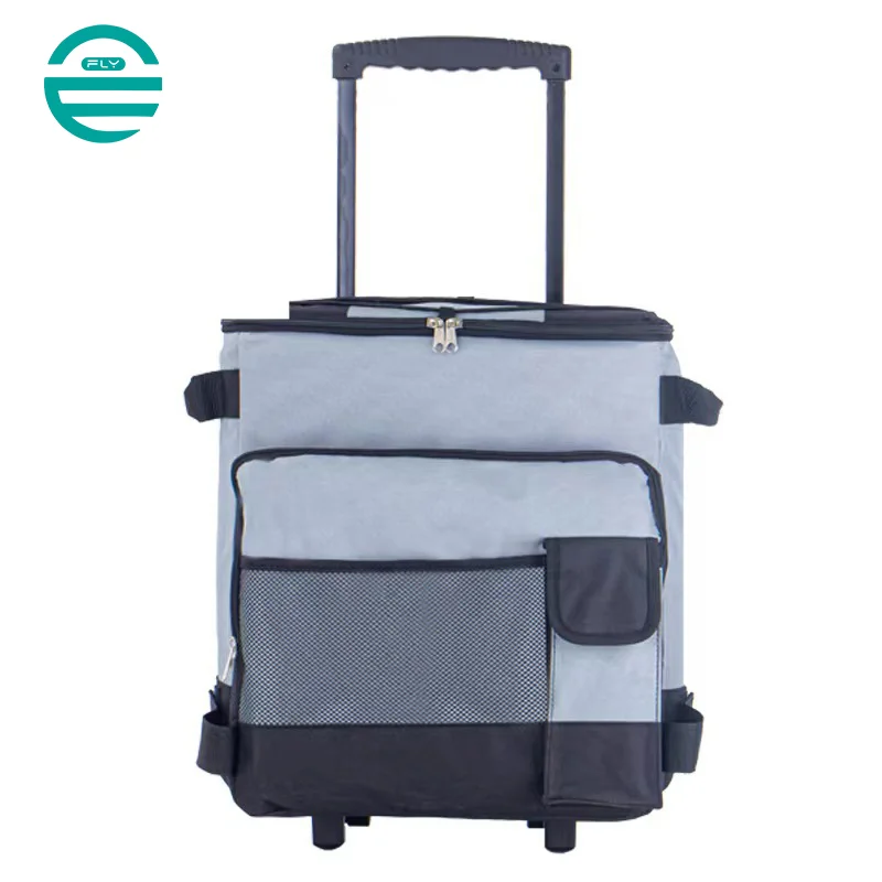 Guangzhou Fuliya Industry Co.,Ltd C-81004 Outdoor rolling cooler bag, 43L large capacity, water-resistant, silent dual wheels, telescopic handle, dual zipper, side handle, and front pocket - for camping, picnics, car travel, and trips.