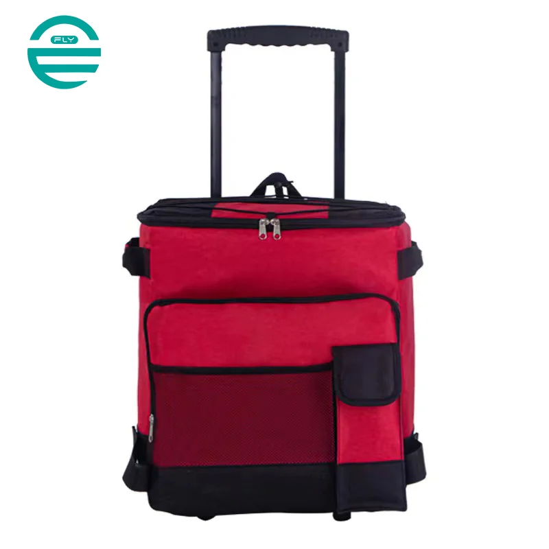 Guangzhou Fuliya Industry Co.,Ltd C-81004 Outdoor rolling cooler bag, 43L large capacity, water-resistant, silent dual wheels, telescopic handle, dual zipper, side handle, and front pocket - for camping, picnics, car travel, and trips.