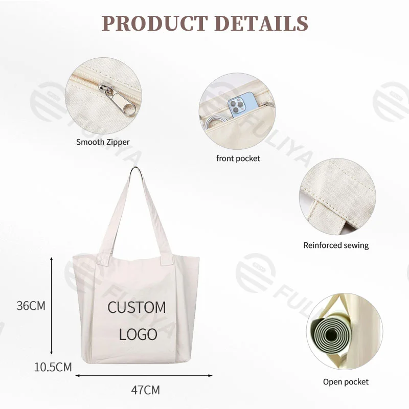Guangzhou Fuliya Industry Co.,Ltd C-81007 Yoga canvas storage bag, large capacity with pockets, outside open pocket for yoga mat, collapsible and portable - for yoga, fitness, and daily use.