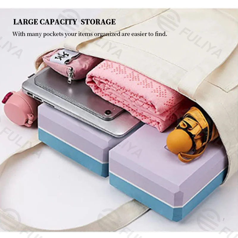 Guangzhou Fuliya Industry Co.,Ltd C-81007 Yoga canvas storage bag, large capacity with pockets, outside open pocket for yoga mat, collapsible and portable - for yoga, fitness, and daily use.