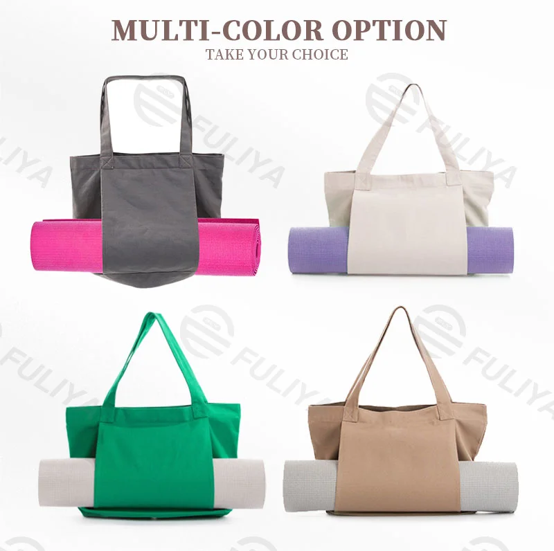 Guangzhou Fuliya Industry Co.,Ltd C-81007 Yoga canvas storage bag, large capacity with pockets, outside open pocket for yoga mat, collapsible and portable - for yoga, fitness, and daily use.