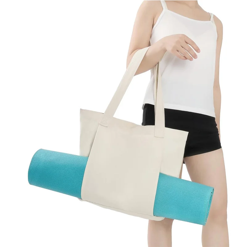 Guangzhou Fuliya Industry Co.,Ltd C-81007 Yoga canvas storage bag, large capacity with pockets, outside open pocket for yoga mat, collapsible and portable - for yoga, fitness, and daily use.