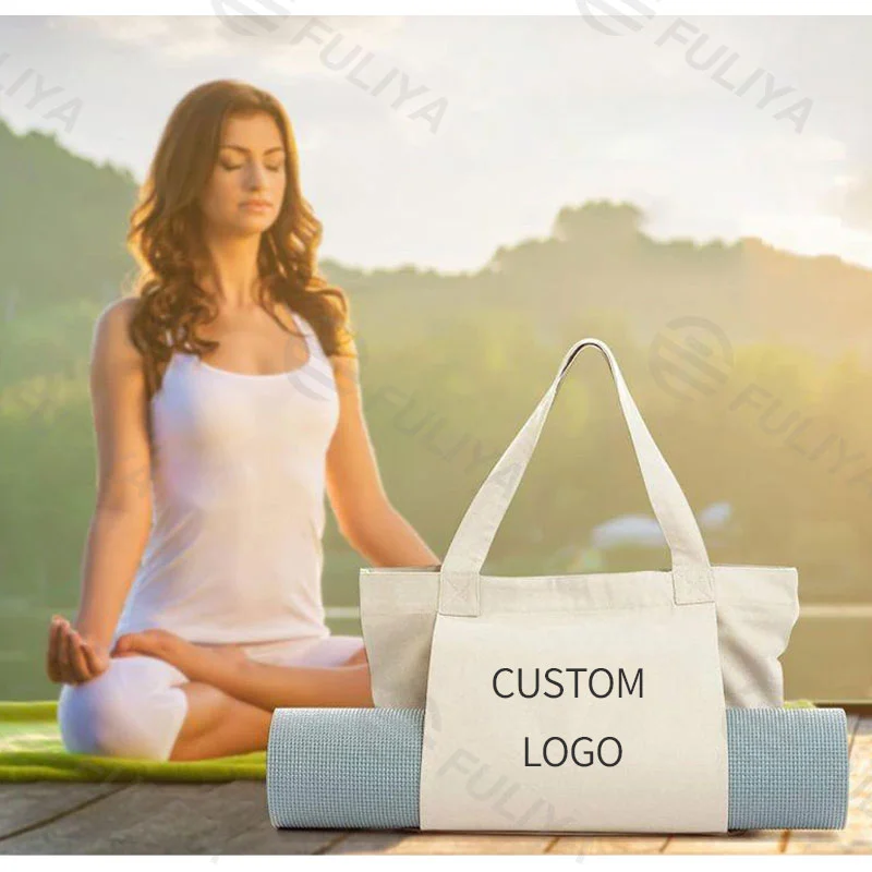 Guangzhou Fuliya Industry Co.,Ltd C-81007 Yoga canvas storage bag, large capacity with pockets, outside open pocket for yoga mat, collapsible and portable - for yoga, fitness, and daily use.
