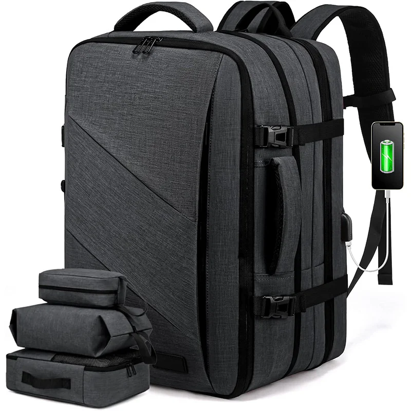 Guangzhou Fuliya Industry Co.,Ltd C-81100 Business backpack, waterproof and expandable (30L→40L), large capacity, 17-inch laptop compartment, hidden bottle pockets, USB port, and luggage strap - for business trips, travel, and commuting.