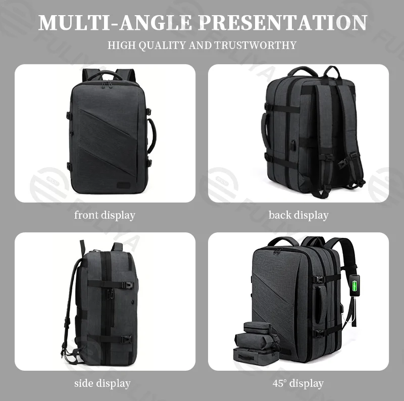 Guangzhou Fuliya Industry Co.,Ltd C-81100 Business backpack, waterproof and expandable (30L→40L), large capacity, 17-inch laptop compartment, hidden bottle pockets, USB port, and luggage strap - for business trips, travel, and commuting.