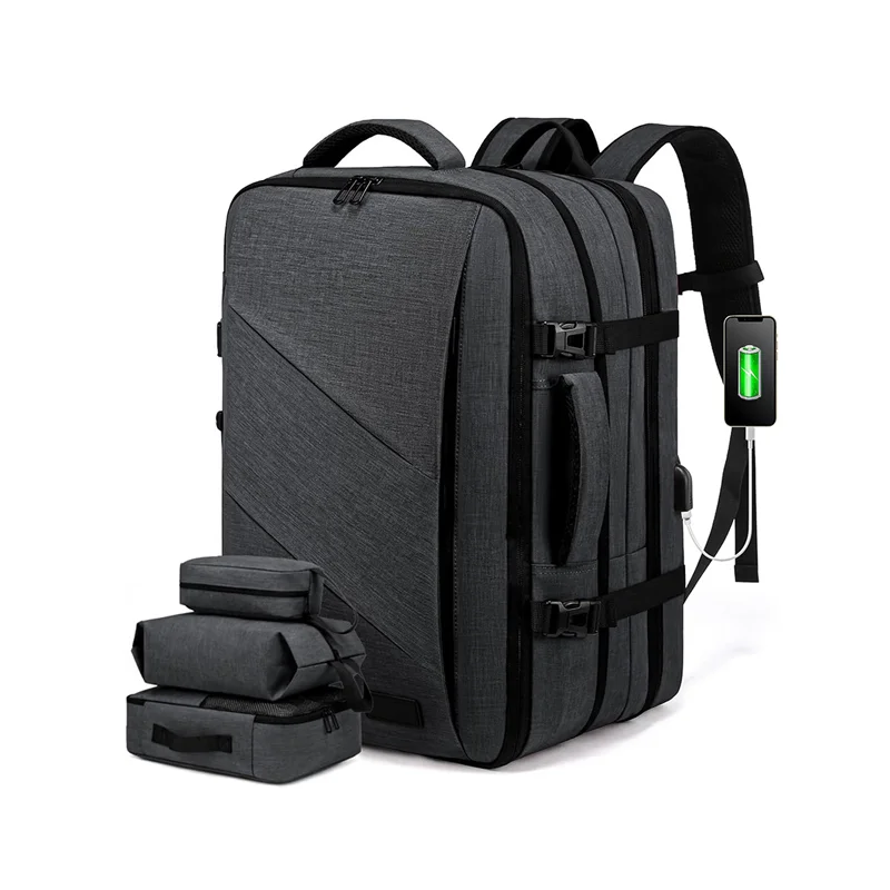 Guangzhou Fuliya Industry Co.,Ltd C-81100 Business backpack, waterproof and expandable (30L→40L), large capacity, 17-inch laptop compartment, hidden bottle pockets, USB port, and luggage strap - for business trips, travel, and commuting.