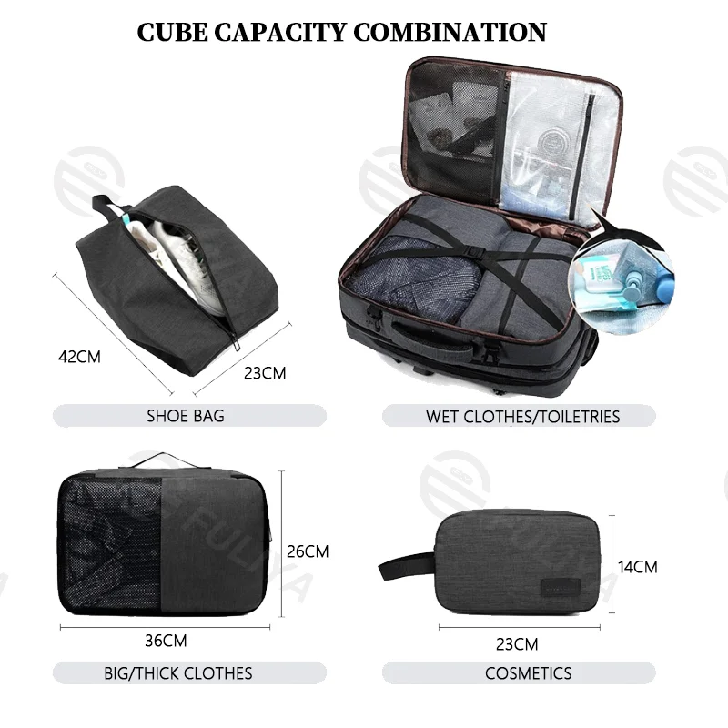 Guangzhou Fuliya Industry Co.,Ltd C-81100 Business backpack, waterproof and expandable (30L→40L), large capacity, 17-inch laptop compartment, hidden bottle pockets, USB port, and luggage strap - for business trips, travel, and commuting.