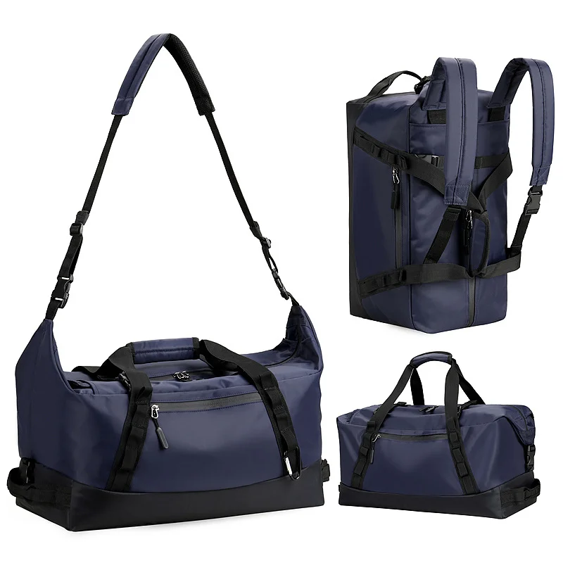 Guangzhou Fuliya Industry Co.,Ltd C-81101 Multi-functional travel gym bag, waterproof nylon, large capacity, detachable strap, dual zipper, and luggage strap - hand, shoulder, crossbody, or backpack carry for travel, fitness, and business trips.