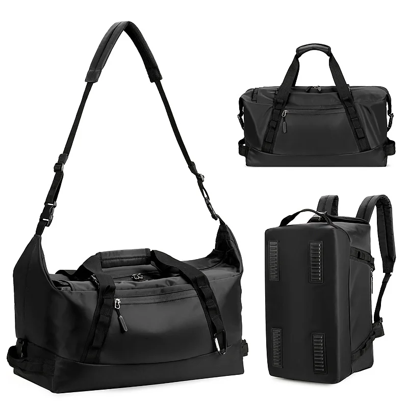 Guangzhou Fuliya Industry Co.,Ltd C-81101 Multi-functional travel gym bag, waterproof nylon, large capacity, detachable strap, dual zipper, and luggage strap - hand, shoulder, crossbody, or backpack carry for travel, fitness, and business trips.