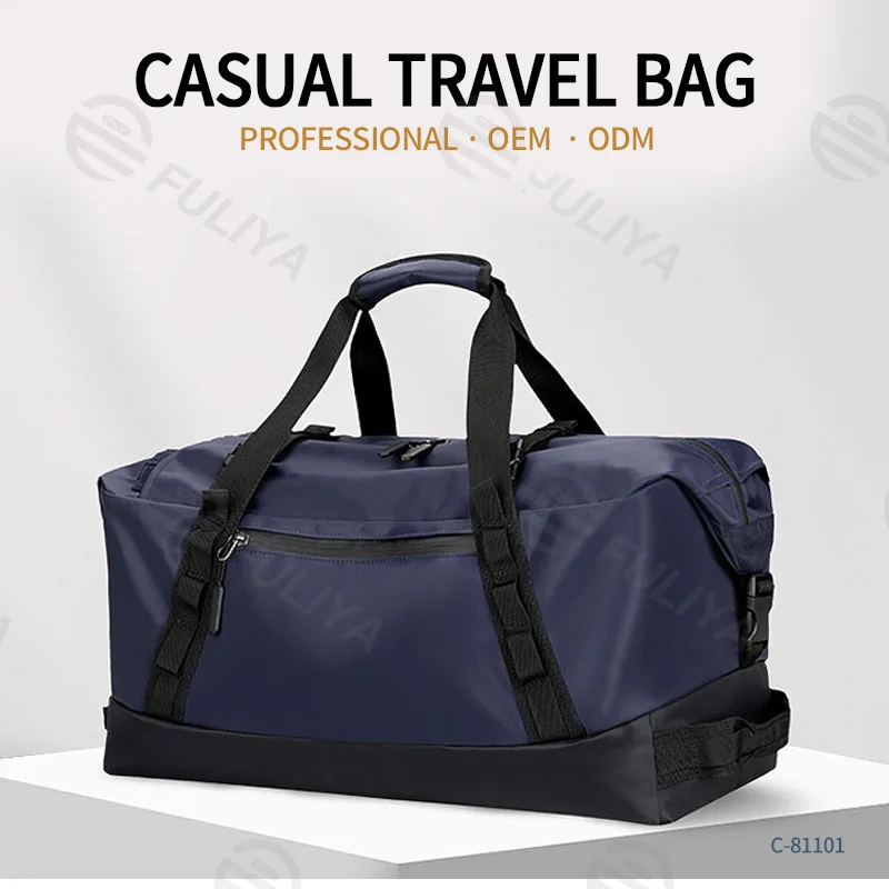 Guangzhou Fuliya Industry Co.,Ltd C-81101 Multi-functional travel gym bag, waterproof nylon, large capacity, detachable strap, dual zipper, and luggage strap - hand, shoulder, crossbody, or backpack carry for travel, fitness, and business trips.