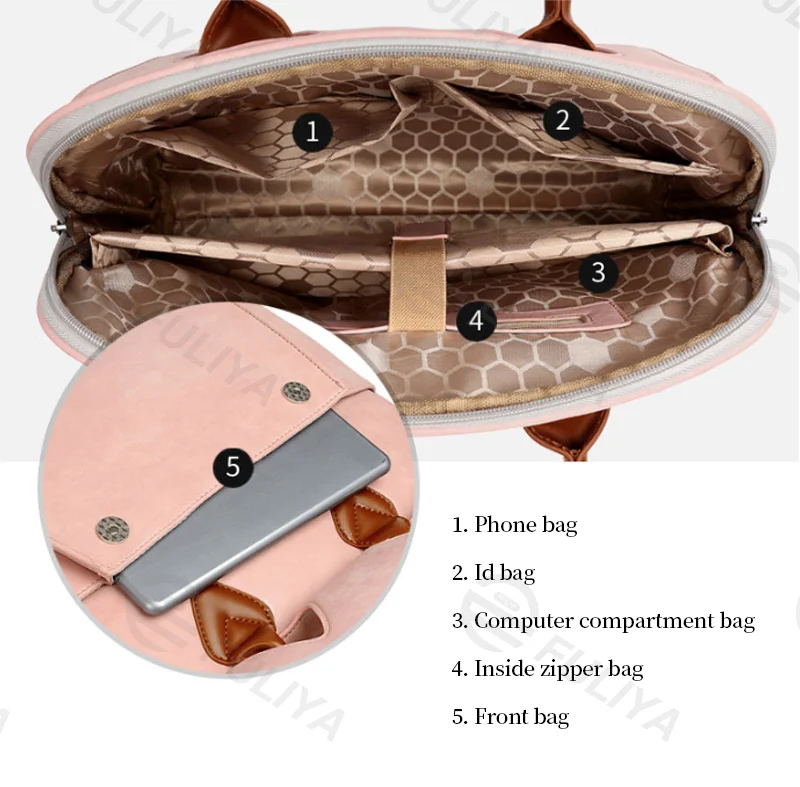 Guangzhou Fuliya Industry Co.,Ltd C-81102 Waterproof laptop handbag, large capacity, phone pocket, ID pocket, laptop compartment, inner zipper pocket, and magnetic snap - for business, commuting, and travel.