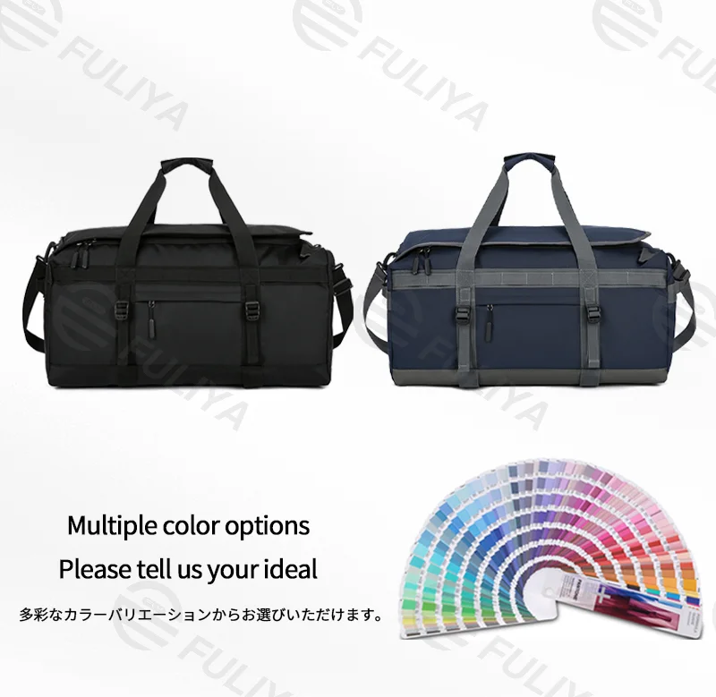 Guangzhou Fuliya Industry Co.,Ltd C-81103 Portable sports travel bag, waterproof fabric, large capacity, comfortable handle, dual zipper, and adjustable strap - hand, shoulder, or backpack carry for fitness, sports, and travel.