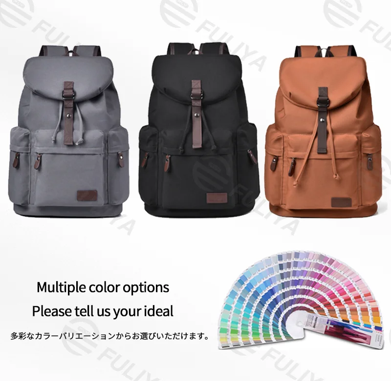 Guangzhou Fuliya Industry Co.,Ltd C-81106 Canvas backpack, waterproof fabric, large capacity with compartments, drawstring closure, magnetic buckle, front/back/side pockets, and comfortable handle - luggage strap for commuting, business, and school.