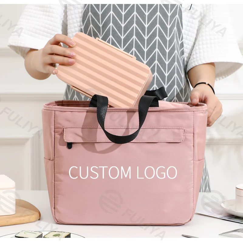 Guangzhou Fuliya Industry Co.,Ltd C-81108 Hand-carry lunch bag, thickened insulation, large capacity, front/side pockets, comfortable handle, and food-grade lining, customizable logo - for office, camping, and takeout.
