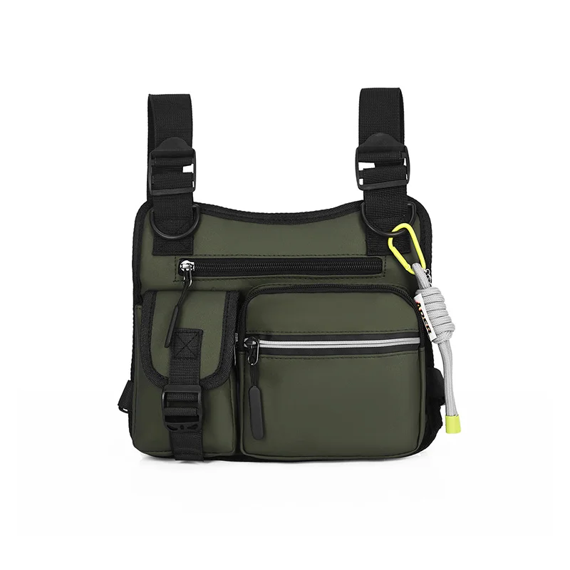 Guangzhou Fuliya Industry Co.,Ltd C-81114 Utility tactical vest chest bag, waterproof and wear-resistant, large capacity, adjustable strap, spring rope, hook, and reflective strips - for street, outdoor, and commuting.