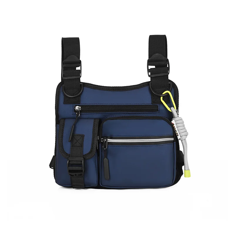 Guangzhou Fuliya Industry Co.,Ltd C-81114 Utility tactical vest chest bag, waterproof and wear-resistant, large capacity, adjustable strap, spring rope, hook, and reflective strips - for street, outdoor, and commuting.