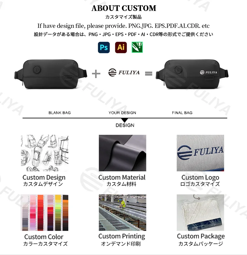 Guangzhou Fuliya Industry Co.,Ltd C-81115 Multi-functional waist bag, water-resistant, large capacity, quick-release buckle, wide shoulder strap, and anti-theft back pocket - chest, crossbody, or waist carry for commuting, travel, and outdoor.