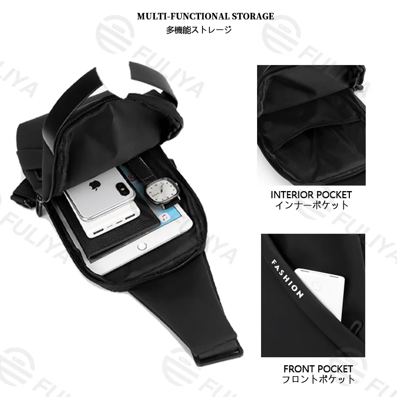 Guangzhou Fuliya Industry Co.,Ltd C-81117 Multi-functional sports chest bag, water-resistant, large capacity, adjustable strap, and wide strap - left/right shoulder crossbody carry for running, outdoor, and daily use.