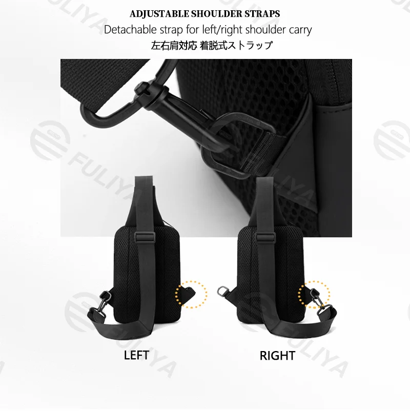 Guangzhou Fuliya Industry Co.,Ltd C-81117 Multi-functional sports chest bag, water-resistant, large capacity, adjustable strap, and wide strap - left/right shoulder crossbody carry for running, outdoor, and daily use.