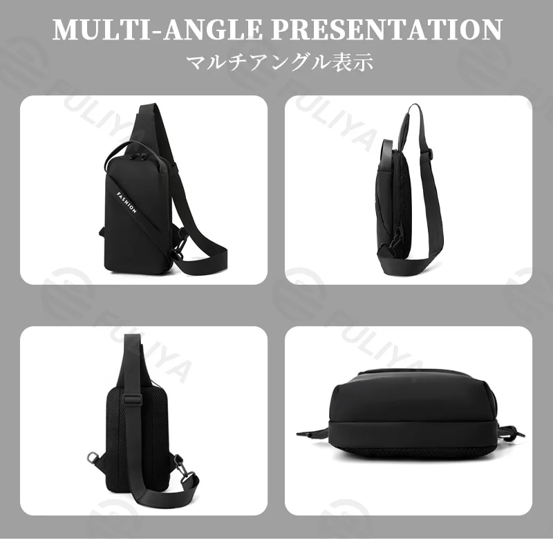 Guangzhou Fuliya Industry Co.,Ltd C-81117 Multi-functional sports chest bag, water-resistant, large capacity, adjustable strap, and wide strap - left/right shoulder crossbody carry for running, outdoor, and daily use.