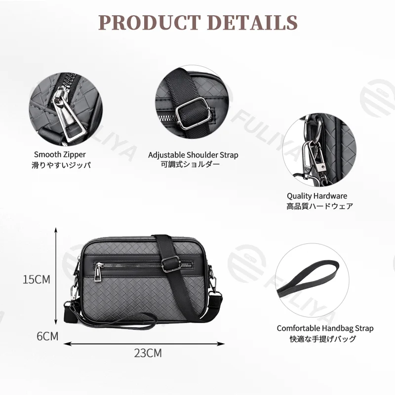 Guangzhou Fuliya Industry Co.,Ltd C-81119 Stylish minimalist crossbody bag, water-resistant diamond woven, large capacity, hand strap, adjustable strap, and front/back pockets - hand-carry or crossbody for casual, commuting, and daily use.