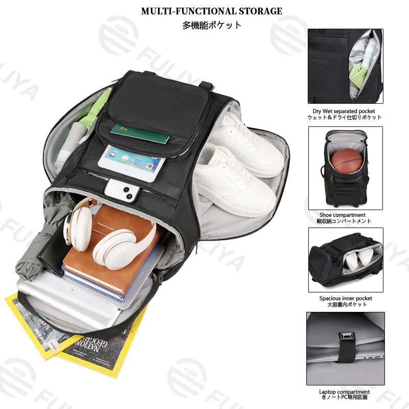 Guangzhou Fuliya Industry Co.,Ltd C-81120 Badminton/tennis backpack, water-resistant, large capacity, shoe compartment, wet/dry pocket, laptop compartment, and racket strap - shoulder, backpack, or hand carry.