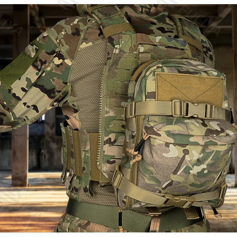 Guangzhou Fuliya Industry Co.,Ltd C-81124 Outdoor tactical hydration pack, 1000D Oxford wear-resistant and waterproof, large capacity, hydration compartment, MOLLE system, side zipper, and adjustment buckle - for outdoor, tactical, and cycling.