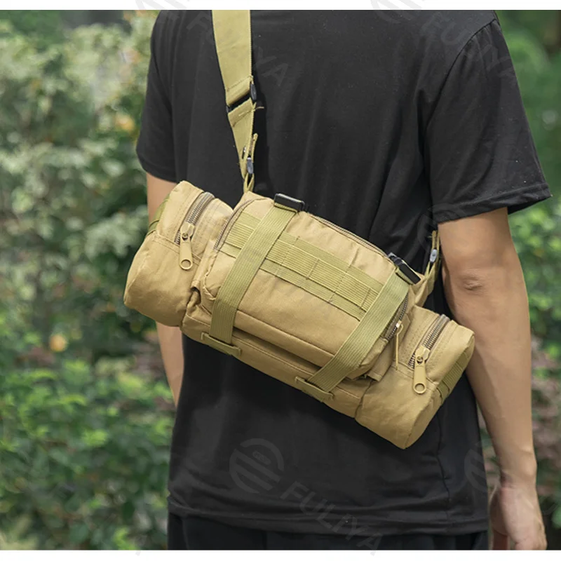 Guangzhou Fuliya Industry Co.,Ltd C-81125 Multi-functional tactical waist bag, water-resistant, large capacity, MOLLE system, and locking buckle - shoulder, backpack, hand, crossbody, or waist carry for outdoor, fishing, and photography.